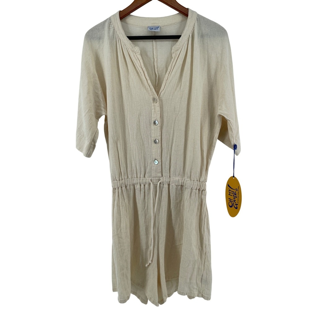 Oh My Gauze Shorts Romper Womens Small Cream Cotton Coastal Boho Cottagecore - Picture 2 of 11